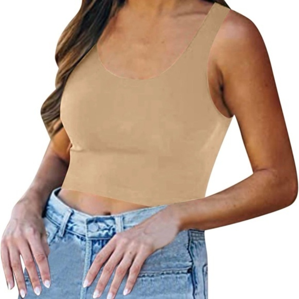Women's Tan Sleeveless Crop Top Size Large